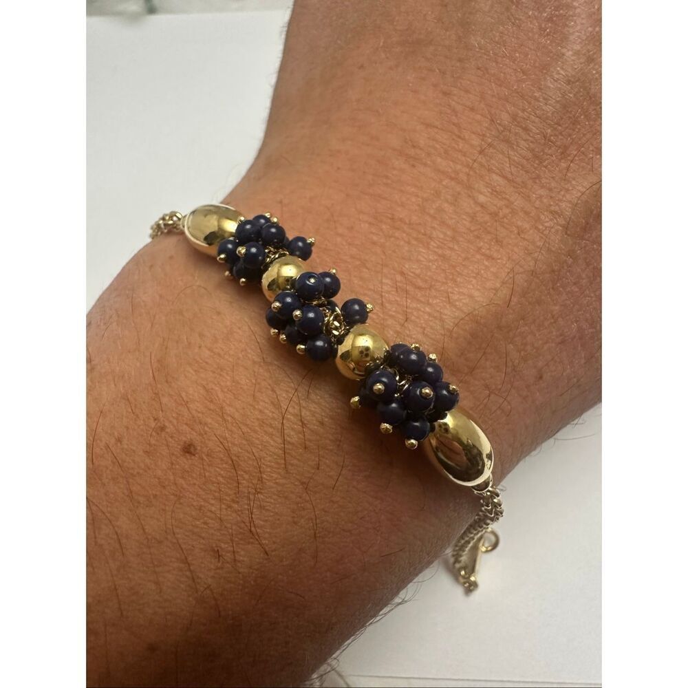 Vintage Italy Graziella 925 Silver 18K Gold Plated Lapis Lazuli Cluster Bracelet